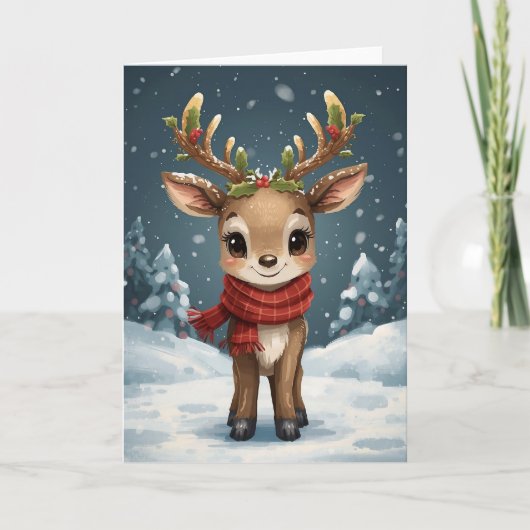 Cute reindeer christmas sweet holiday wishes kaart (Voorkant)