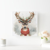 Cute Reindeer Christmas Wall Clock Vierkante Klok (Huis)