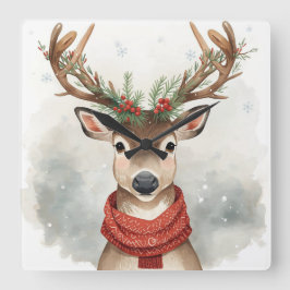 Cute Reindeer Christmas Wall Clock Vierkante Klok
