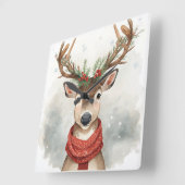Cute Reindeer Christmas Wall Clock Vierkante Klok (Hoek)