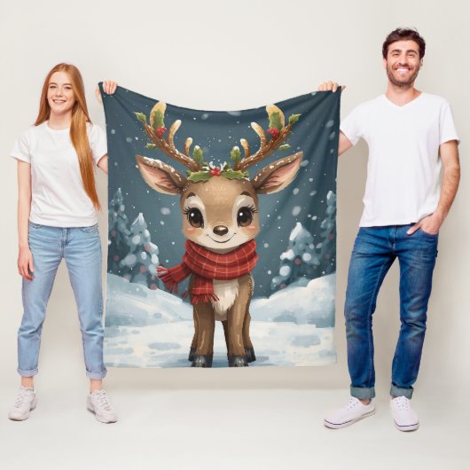 Cute reindeer christmas warm winter snuggles fleece deken (In situ)