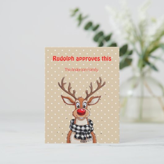 Cute reindeer christmas wish beige Postcard Feestdagenkaart (Staand voorkant)