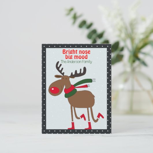 Cute reindeer christmas wish black retro Postcard Feestdagenkaart (Staand voorkant)