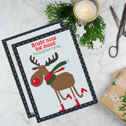 Cute reindeer christmas wish black retro Postcard Feestdagenkaart