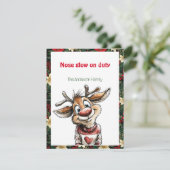 Cute reindeer christmas wish red retro Postcard Feestdagenkaart (Staand voorkant)
