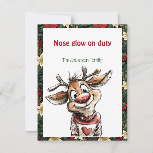 Cute reindeer christmas wish red retro Postcard Feestdagenkaart (Voorkant)