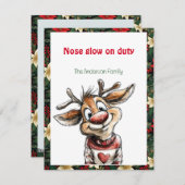 Cute reindeer christmas wish red retro Postcard Feestdagenkaart (Voorkant / Achterkant)