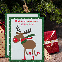Cute reindeer christmas wish red retro Postcard Feestdagenkaart