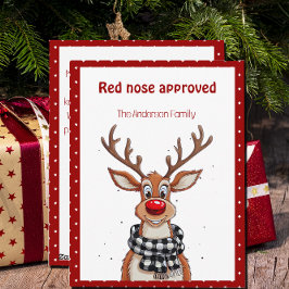 Cute reindeer christmas wish red retro Postcard Feestdagenkaart