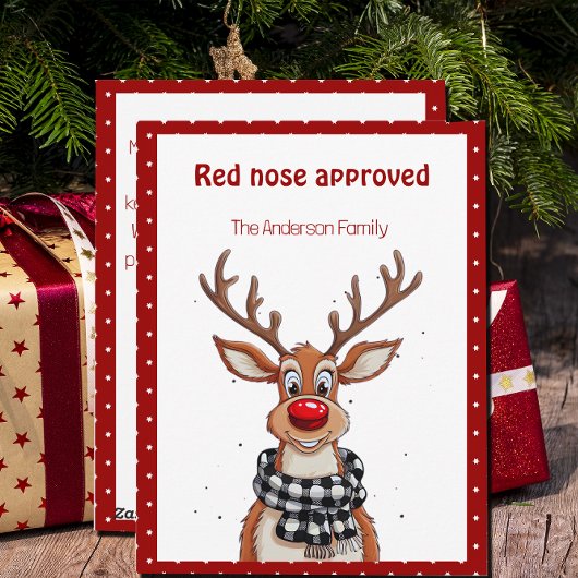 Cute reindeer christmas wish red retro Postcard Feestdagenkaart