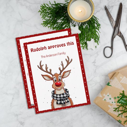 Cute reindeer christmas wish red retro Postcard Feestdagenkaart