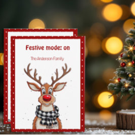 Cute reindeer christmas wish red retro Postcard Feestdagenkaart