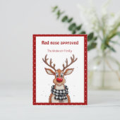 Cute reindeer christmas wish red retro Postcard Feestdagenkaart (Staand voorkant)