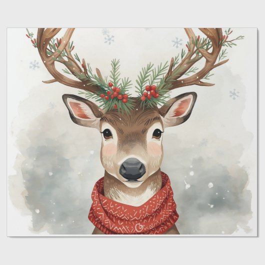 Cute Reindeer Christmas Wrapping Paper Cadeaupapier (Vlak)