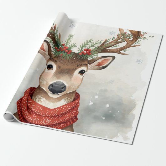Cute Reindeer Christmas Wrapping Paper Cadeaupapier (Uitgerold)