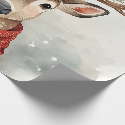 Cute Reindeer Christmas Wrapping Paper Cadeaupapier (Hoek)