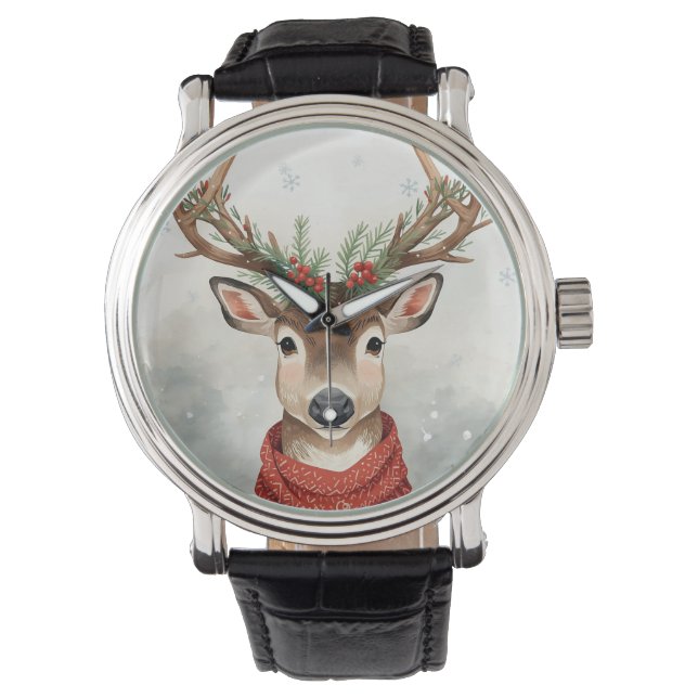 Cute Reindeer Christmas Wrist Watch Horloge (Voorkant)