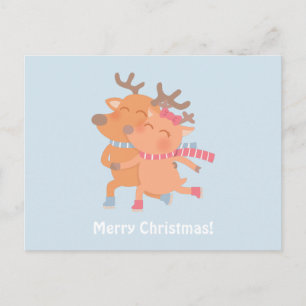 Cute Reindeer Couple op Schaatsen kerstBriefkaart Feestdagenkaart