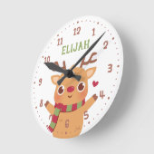 Cute Reindeer en Scarf, Kinder kerstkamer Decor Ronde Klok (Hoek)