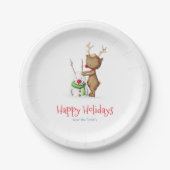 Cute Reindeer en Snowman Kerstfeestdag familie Papieren Bordje (Voorkant)