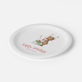 Cute Reindeer en Snowman Kerstfeestdag familie Papieren Bordje (Gekanteld)