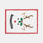 Cute Reindeer Face | Gepersonaliseerd kerstfeest Fleece Deken (Voorkant (Horizontaal))
