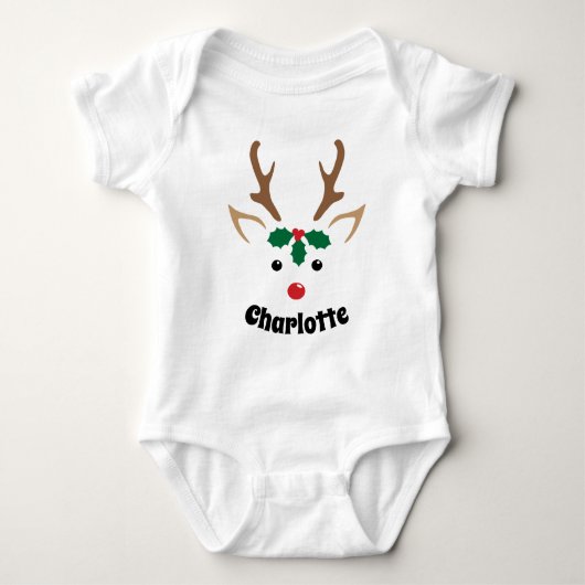 Cute Reindeer Face | Gepersonaliseerd kerstfeest Romper (Voorkant)