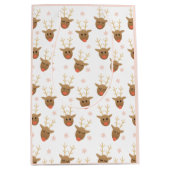 Cute Reindeer Face Pattern Snowflakes Oranje Medium Cadeauzakje (Voorkant)