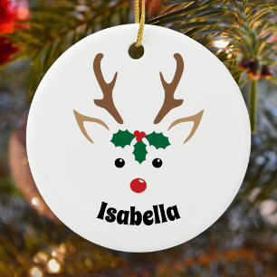 Cute Reindeer Face Personalized Kerstversiering Keramisch Ornament