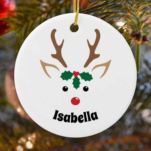 Cute Reindeer Face Personalized Kerstversiering Keramisch Ornament