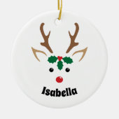 Cute Reindeer Face Personalized Kerstversiering Keramisch Ornament (Voorkant)