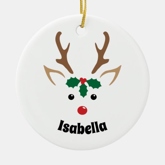 Cute Reindeer Face Personalized Kerstversiering Keramisch Ornament (Voorkant)