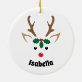 Cute Reindeer Face Personalized Kerstversiering Keramisch Ornament (Achterkant)