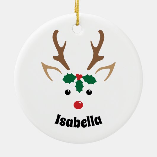 Cute Reindeer Face Personalized Kerstversiering Keramisch Ornament (Achterkant)