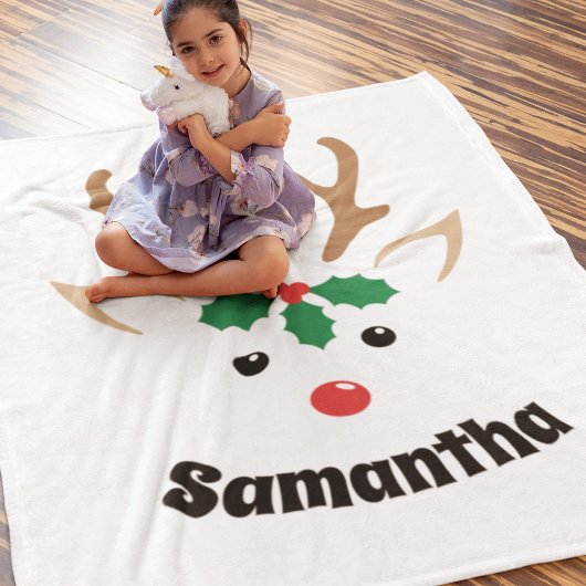 Cute Reindeer Face Persoonlijke kerstblanket Fleece Deken