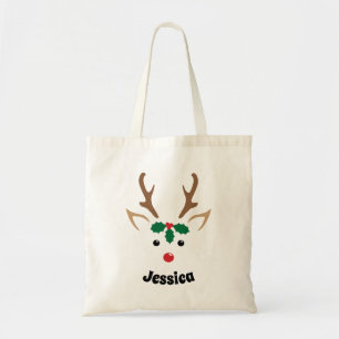 Cute Reindeer Face Persoonlijke kerstCanvas tas