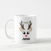Cute Reindeer Face Persoonlijke kerstnaam Koffiemok (Links)