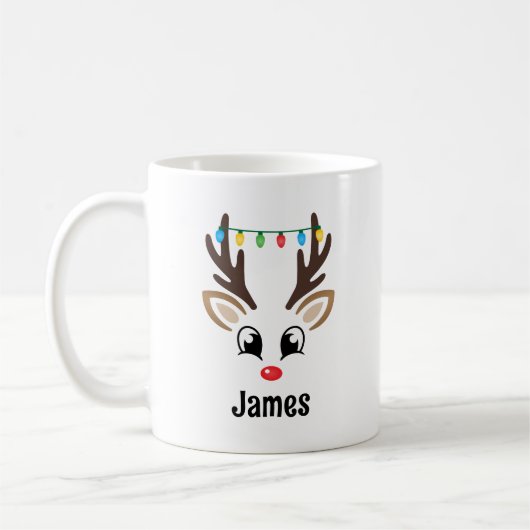 Cute Reindeer Face Persoonlijke kerstnaam Koffiemok (Links)