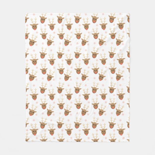 Cute Reindeer Faces Pattern Snowflakes Winter Fleece Deken (Voorkant)