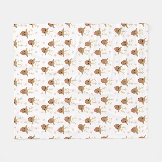 Cute Reindeer Faces Pattern Snowflakes Winter Fleece Deken (Voorkant (Horizontaal))
