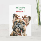 Cute Reindeer French Bulldog Looks for Santa Feestdagen Kaart (Voorkant)