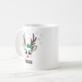 Cute Reindeer Girl Green Bow Eigen naam Kerstmis Koffiemok (Voorkant links)