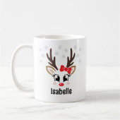 Cute Reindeer Girl Red Bow, aangepaste naam kerstm Koffiemok (Links)