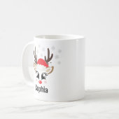 Cute Reindeer Girl Santa Hat Custom Name Kerstmis Koffiemok (Voorkant links)