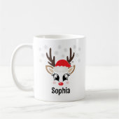 Cute Reindeer Girl Santa Hat Custom Name Kerstmis Koffiemok (Links)