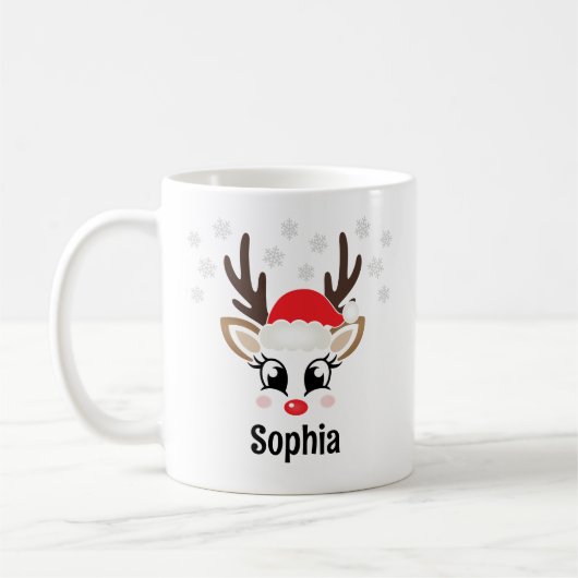 Cute Reindeer Girl Santa Hat Custom Name Kerstmis Koffiemok (Links)