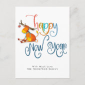 Cute Reindeer Glitter Happy Nieuwjaar Briefkaart (Voorkant)
