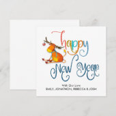 Cute Reindeer Glitter Name Happy New Year Kaart (Voorkant / Achterkant)