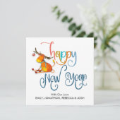 Cute Reindeer Glitter Name Happy New Year Kaart (Staand voorkant)