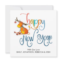 Cute Reindeer Glitter Name Happy New Year Kaart